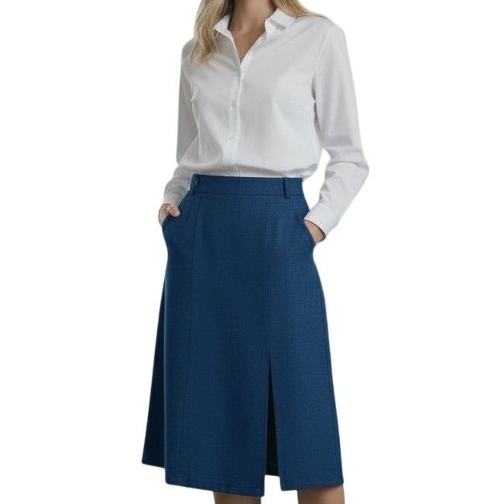 HALARA A-Line Midi Skirt Slit Knee-Length XS Regular Blue NWT Preppy